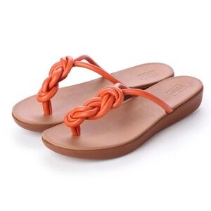 FitFlop Gracie Knot Leather Flip Flops Orange Thong Sandals Womens Size 10
